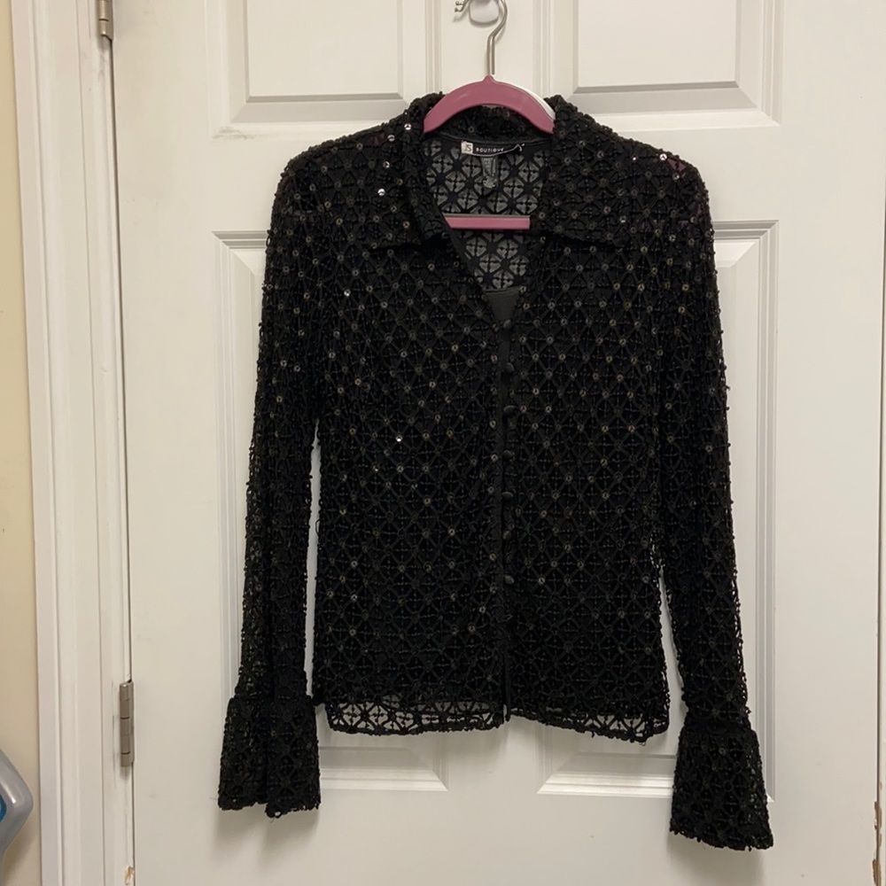 JS Boutique Black Sequin Lace Jacket with Camisole